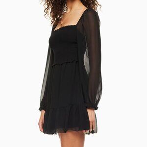 ARITZIA - WILFRED - New Tempest Smocked Chiffon Dress - Black - M